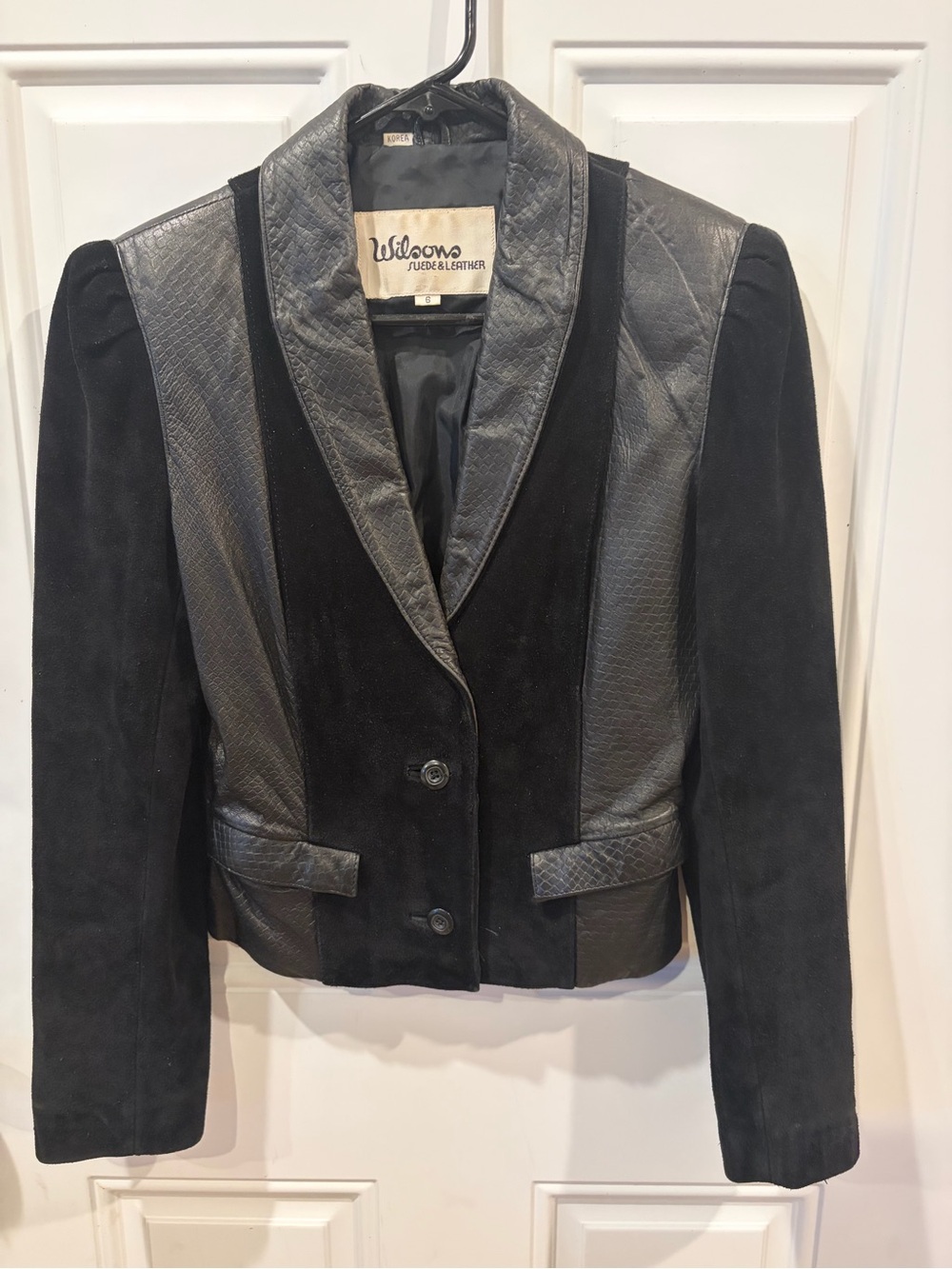 Wilson Black Suede and Textured Leather Panel Blazer Vintage Y2K